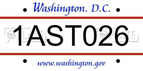 1AST026 District Of Columbia License Plate