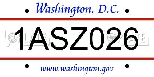 1ASZ026 District Of Columbia License Plate