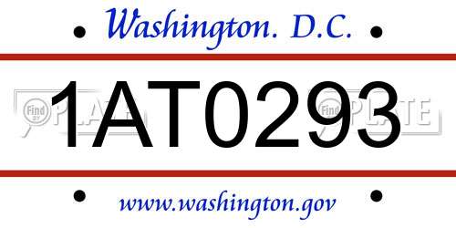 1AT0293 District Of Columbia License Plate