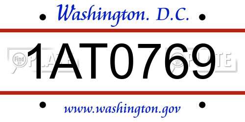 1AT0769 District Of Columbia License Plate