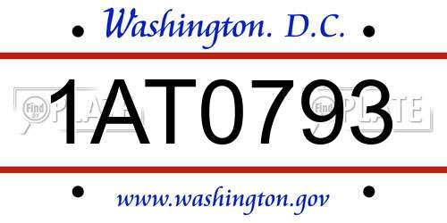 1AT0793 District Of Columbia License Plate