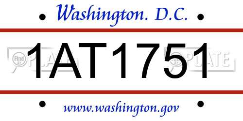 1AT1751 District Of Columbia License Plate