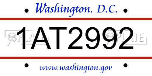 1AT2992 District Of Columbia License Plate