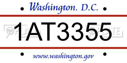 1AT3355 District Of Columbia License Plate