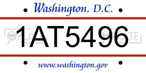 1AT5496 District Of Columbia License Plate