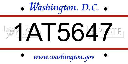 1AT5647 District Of Columbia License Plate