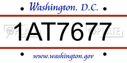 1AT7677 District Of Columbia License Plate