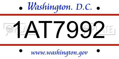 1AT7992 District Of Columbia License Plate