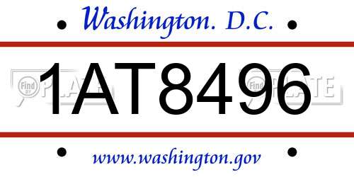 1AT8496 District Of Columbia License Plate
