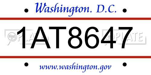 1AT8647 District Of Columbia License Plate
