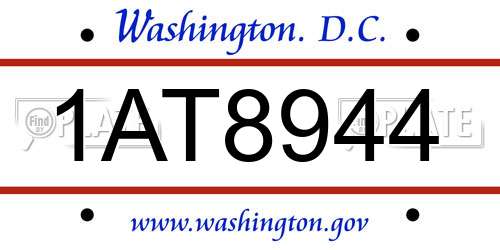 1AT8944 District Of Columbia License Plate