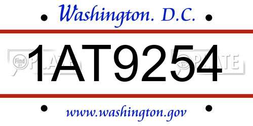 1AT9254 District Of Columbia License Plate