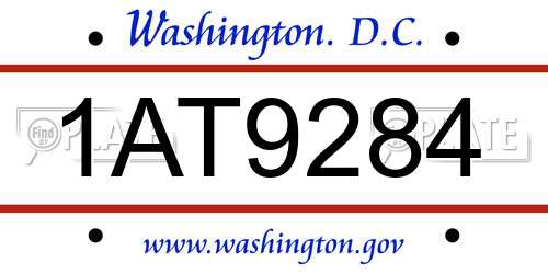 1AT9284 District Of Columbia License Plate