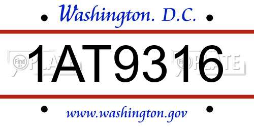 1AT9316 District Of Columbia License Plate