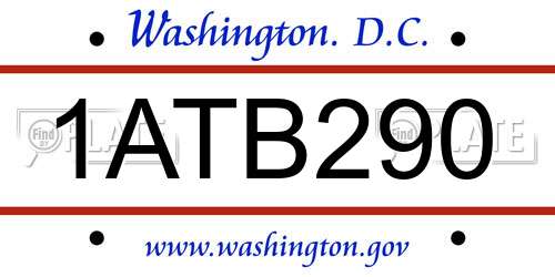 1ATB290 District Of Columbia License Plate