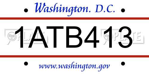 1ATB413 District Of Columbia License Plate