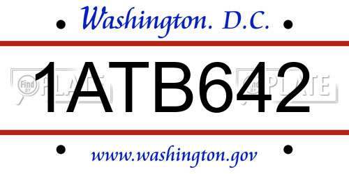 1ATB642 District Of Columbia License Plate