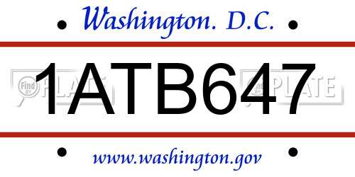1ATB647 District Of Columbia License Plate