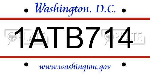 1ATB714 District Of Columbia License Plate