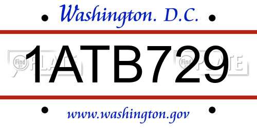 1ATB729 District Of Columbia License Plate