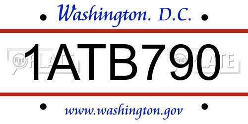 1ATB790 District Of Columbia License Plate