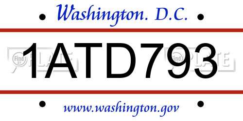 1ATD793 District Of Columbia License Plate