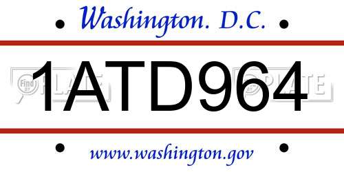 1ATD964 District Of Columbia License Plate