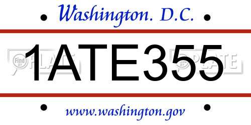 1ATE355 District Of Columbia License Plate