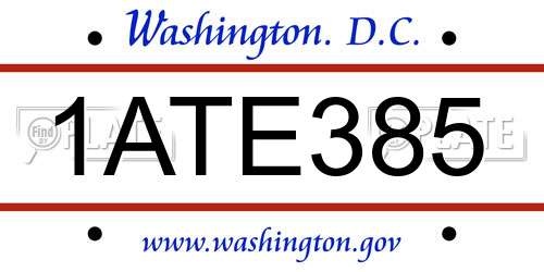 1ATE385 District Of Columbia License Plate