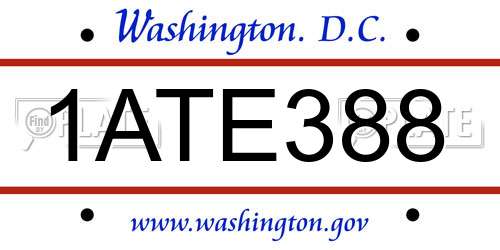 1ATE388 District Of Columbia License Plate