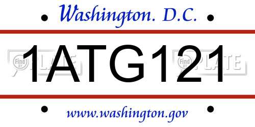 1ATG121 District Of Columbia License Plate