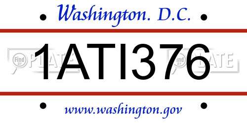 1ATI376 District Of Columbia License Plate