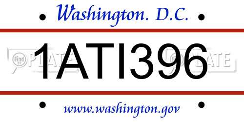 1ATI396 District Of Columbia License Plate