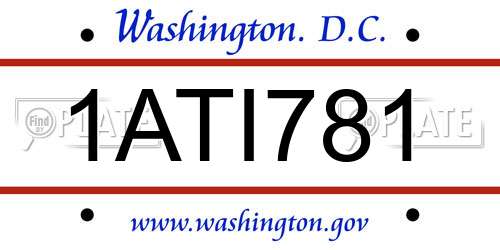 1ATI781 District Of Columbia License Plate
