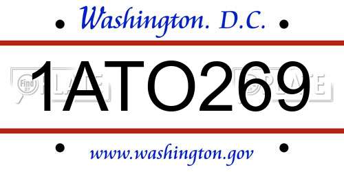 1ATO269 District Of Columbia License Plate