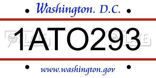 1ATO293 District Of Columbia License Plate