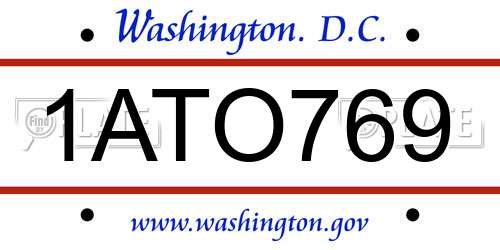 1ATO769 District Of Columbia License Plate