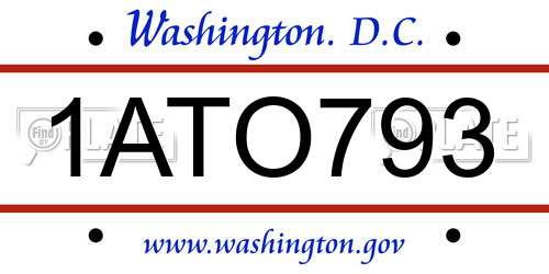 1ATO793 District Of Columbia License Plate