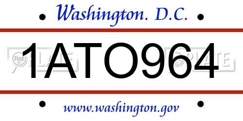 1ATO964 District Of Columbia License Plate