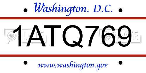 1ATQ769 District Of Columbia License Plate