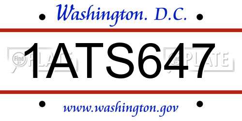 1ATS647 District Of Columbia License Plate