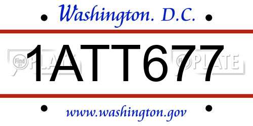 1ATT677 District Of Columbia License Plate