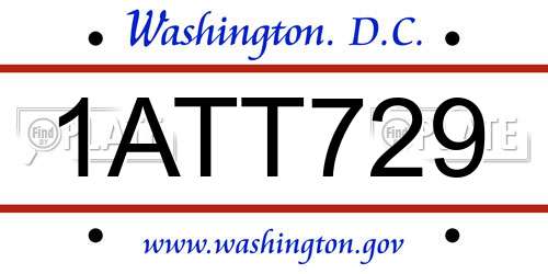 1ATT729 District Of Columbia License Plate