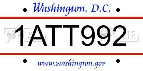 1ATT992 District Of Columbia License Plate