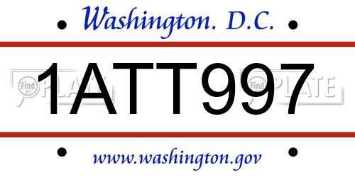 1ATT997 District Of Columbia License Plate