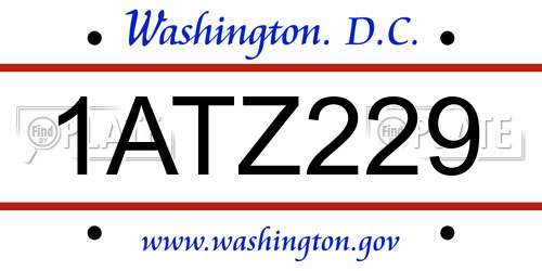 1ATZ229 District Of Columbia License Plate