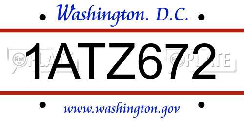 1ATZ672 District Of Columbia License Plate