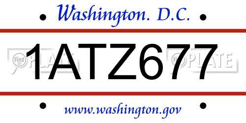 1ATZ677 District Of Columbia License Plate
