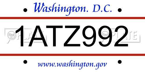 1ATZ992 District Of Columbia License Plate