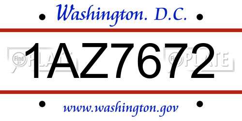 1AZ7672 District Of Columbia License Plate